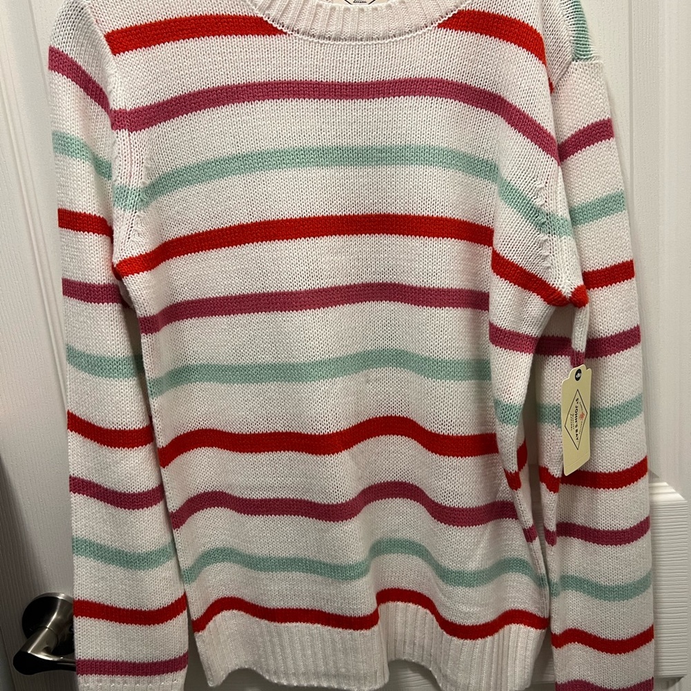 St. John's Bay Red, Pink, and Green Striped Sweater